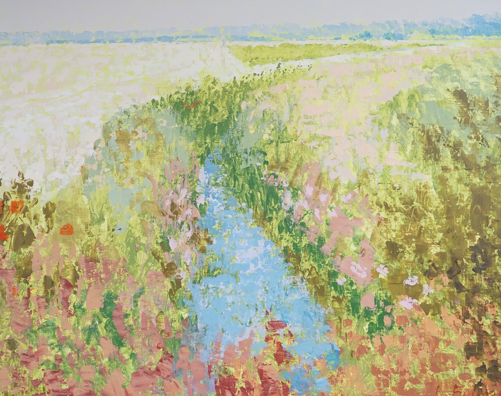 Lionel Bulmer (English, 1919-1991), oil on board, 'Water Meadows, Southwold', signed, with Jonleigh Gallery label verso, 39 x 49cm. Condition - good